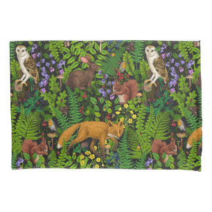 Rabbits and woodland flora Pillow Case