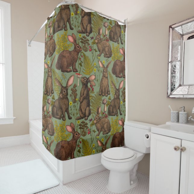 Rabbits and woodland flora Shower Curtain (In Situ)