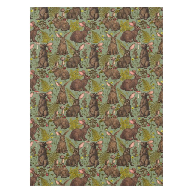 Rabbits and woodland flora Tablecloth (Front)