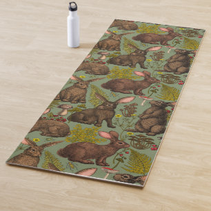 Rabbits and woodland flora Yoga Mat