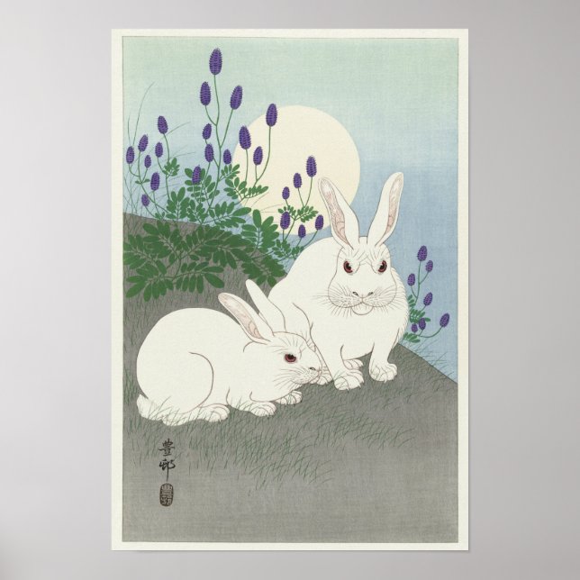Rabbits at Full Moon by Ohara Koson Poster (Front)