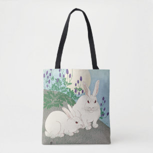 Rabbits at Full Moon by Ohara Koson, Tote Bag