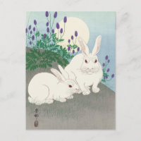 Rabbits at Full Moon Painting by Ohara Koson