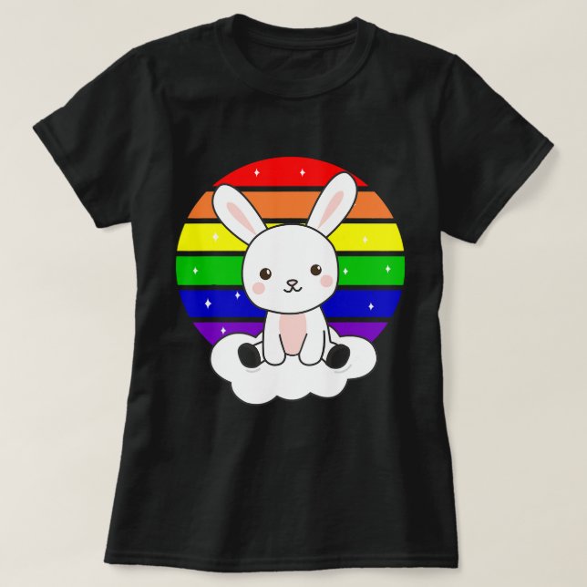 Rabbits Bunny Rainbow Colourful Sunset Kawaii Fant T-Shirt (Design Front)