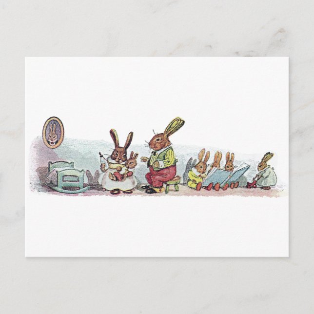 Rabbits Caring for Baby Bunny Postcard (Front)