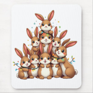 Rabbits Christmas Tree Merry Christmas Xmas Mouse Pad