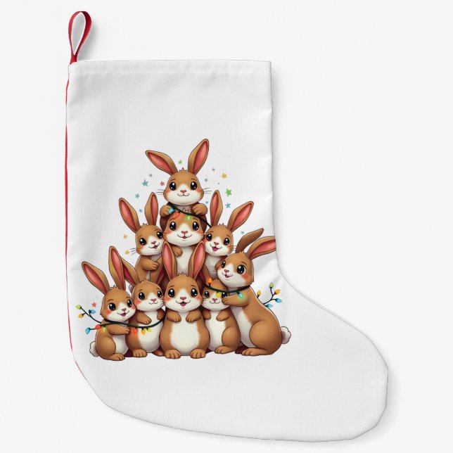 Rabbits Christmas Tree Merry Christmas Xmas  Small Christmas Stocking (Front)