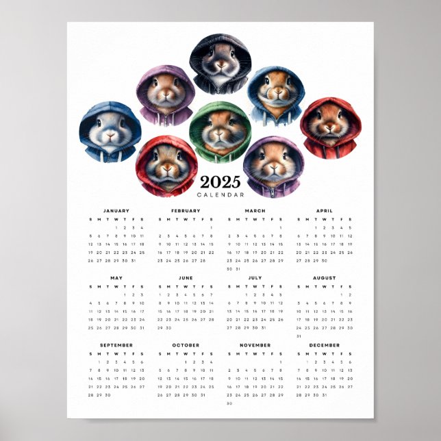 Rabbits Colourful Hoodies Circular Magnet Calendar Poster (Front)