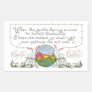 Rabbits, Colourful Spring Scene and Easter Couplet Sticker