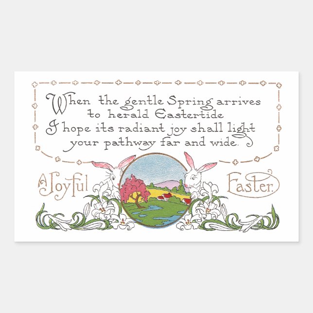 Rabbits, Colourful Spring Scene and Easter Couplet Sticker (Front)