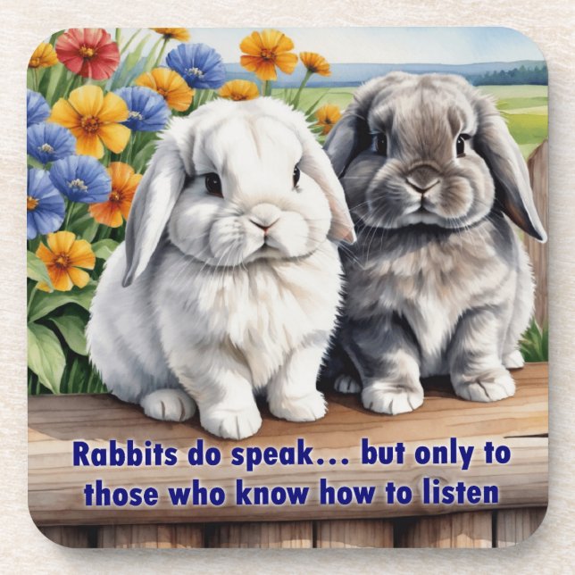 Rabbits Do Speak Lop Eared Bunny set 6 Coaster (Front)