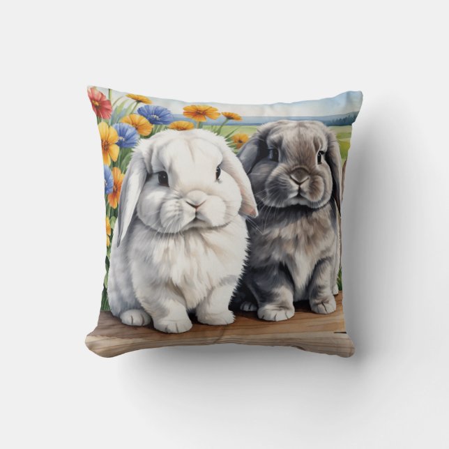 Rabbits Do Speak Lop Eared Bunny Throw Pillow (Front)