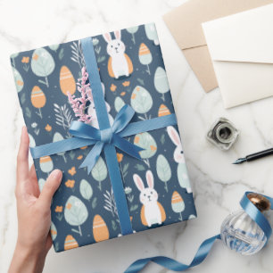 Rabbits Garden Blue And Orange Wrapping Paper