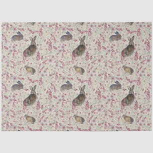 Rabbits In The Garden Pink Flowers Tissue Paper