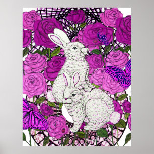 Rabbits Love Roses Poster