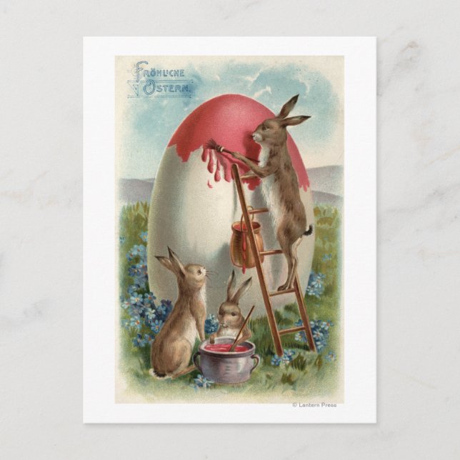 Rabbits Painting an Egg Postcard (Front)