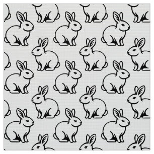 Rabbits Pattern - Black and White Fabric