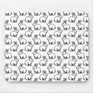 Rabbits Pattern - Black and White Mouse Pad