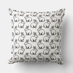 Rabbits Pattern - Black and White Throw Pillow