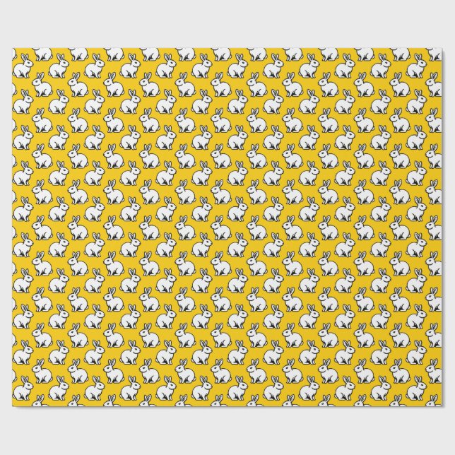 Rabbits Pattern - Black and White with Amber Wrapping Paper (Flat)