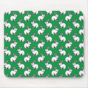Rabbits Pattern - Black and White with Kelly Green Mouse Pad