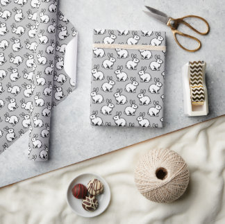 Rabbits Pattern - Black and White with Light Grey Wrapping Paper