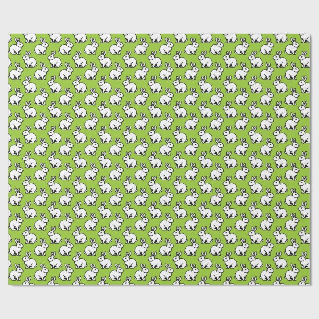 Rabbits Pattern - Black and White with Martian Grn Wrapping Paper (Flat)