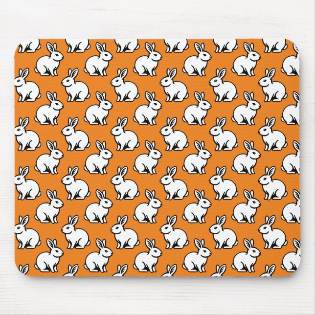 Rabbits Pattern - Black and White with Orange Mouse Pad (Front)