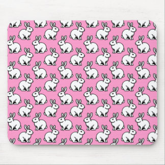 Rabbits Pattern - Black and White with Pink Mouse Pad