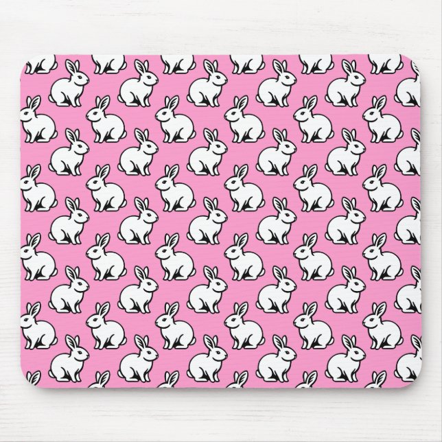 Rabbits Pattern - Black and White with Pink Mouse Pad (Front)