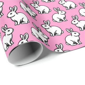 Rabbits Pattern - Black and White with Pink Wrapping Paper