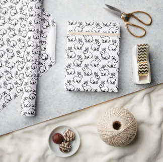 Rabbits Pattern - Black and White Wrapping Paper