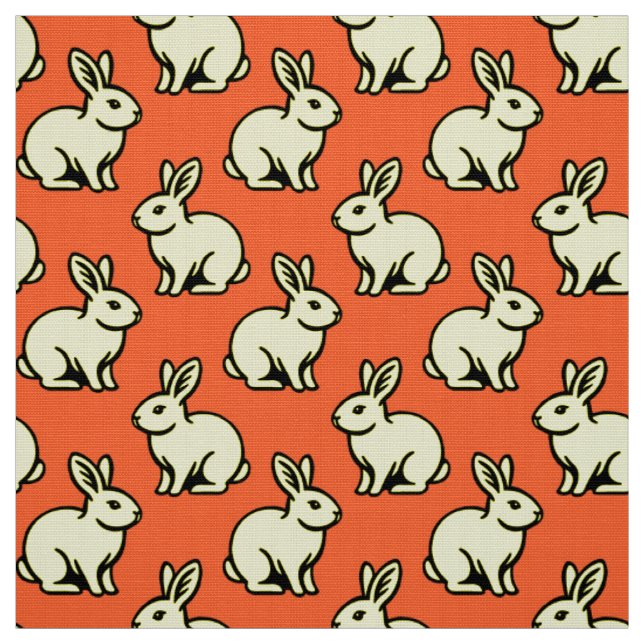 Rabbits Pattern - Black, Lt Yellow and Orange Fabric (Swatch)