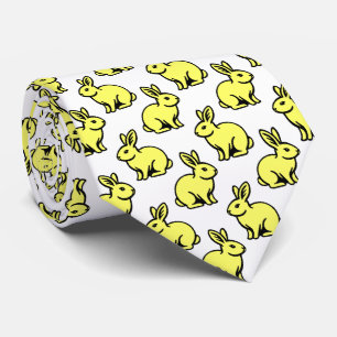 Rabbits Pattern - Lt Yellow, Black and White Tie