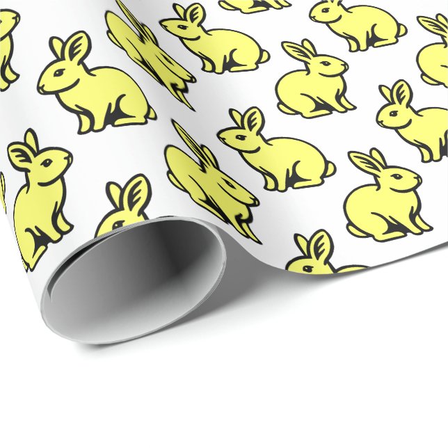 Rabbits Pattern - Lt Yellow, Black and White Wrapping Paper (Roll Corner)