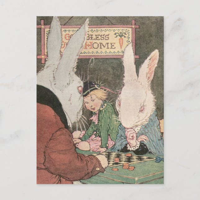 Rabbits Playing Checkers Postcard (Front)