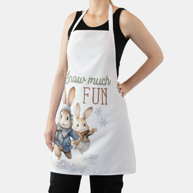 Rabbits Playing Snow Much Fun Apron (Insitu)