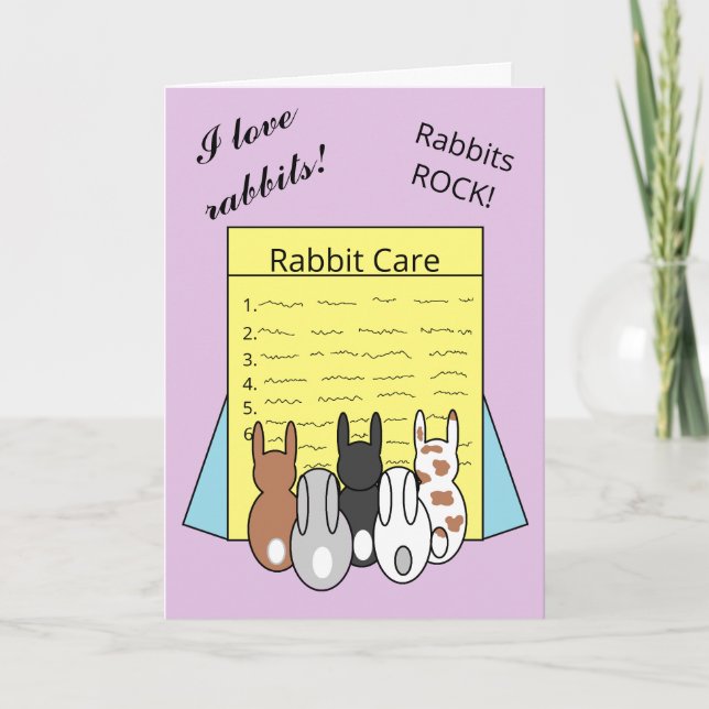 Rabbits Reading About Rabbit Care: Lavender Blank Card (Front)