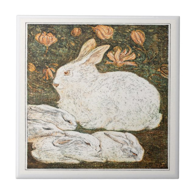  Rabbits Victorian Art Tile (Front)