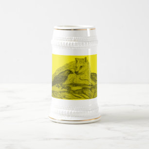 Rabe mit Wolf schwarz gelb Design Beer Stein