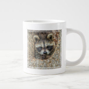 Raccon Nestled Inside a Tree Hollow Large Coffee Mug