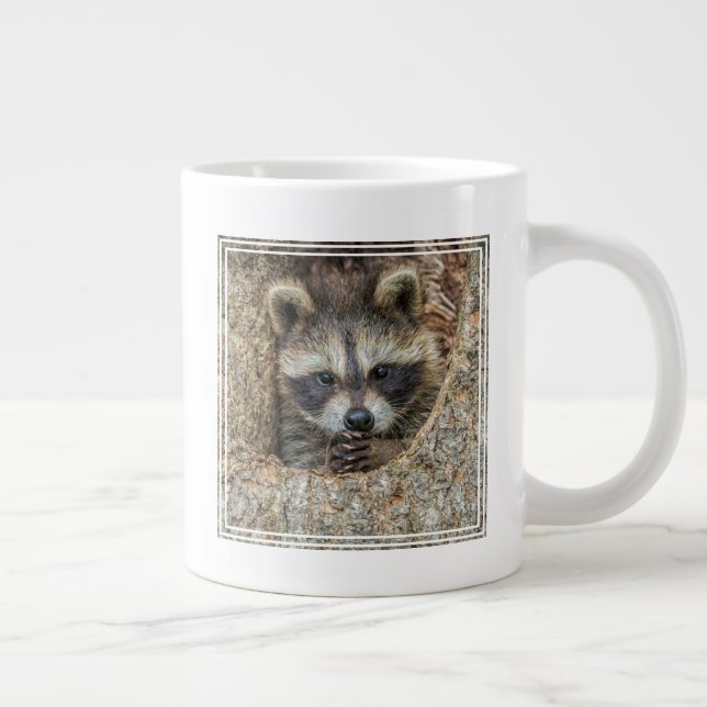 Raccon Nestled Inside a Tree Hollow Large Coffee Mug (Right)
