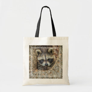 Raccon Nestled Inside a Tree Hollow Tote Bag