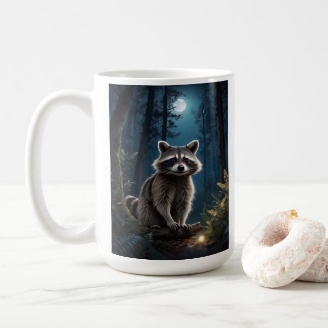 Raccoon Adventure by Moonlight Wildlife  Coffee Mug (With Donut)