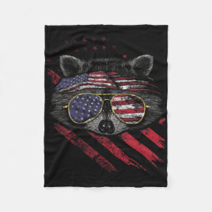 Raccoon American Flag Patriotic 4th Of July Trash Fleece Blanket