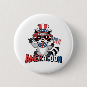 Raccoon Americoon Patriotic 4TH of july America 2 Inch Round Button