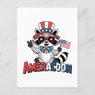 Raccoon Americoon Patriotic 4TH of july America Invitation Postcard
