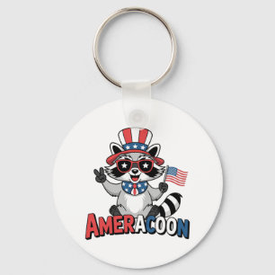 Raccoon Americoon Patriotic 4TH of july America Keychain