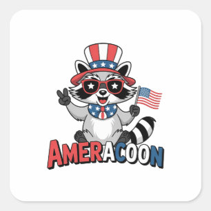Raccoon Americoon Patriotic 4TH of july America Square Sticker