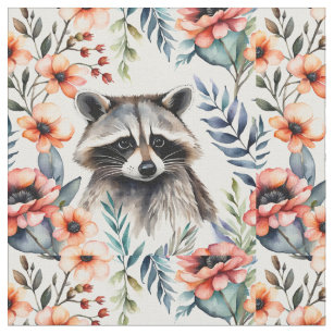 Raccoon among flowers fabric